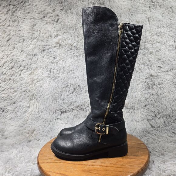 Steve Madden Rozanne Womens Size 6.5M Leather Upper Tall Black Full Zipper Boots - Picture 1 of 9